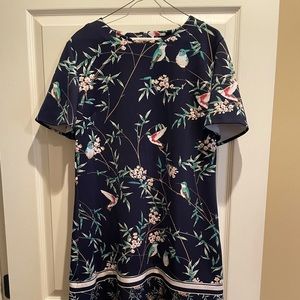 Navy Floral Design Dress New York and Company Size Large